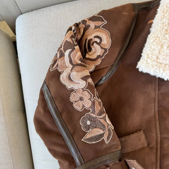 New Free People Andies Suede Vegan Embroidered Fleece Lined Jacket Brown XS - Picture 12 of 17